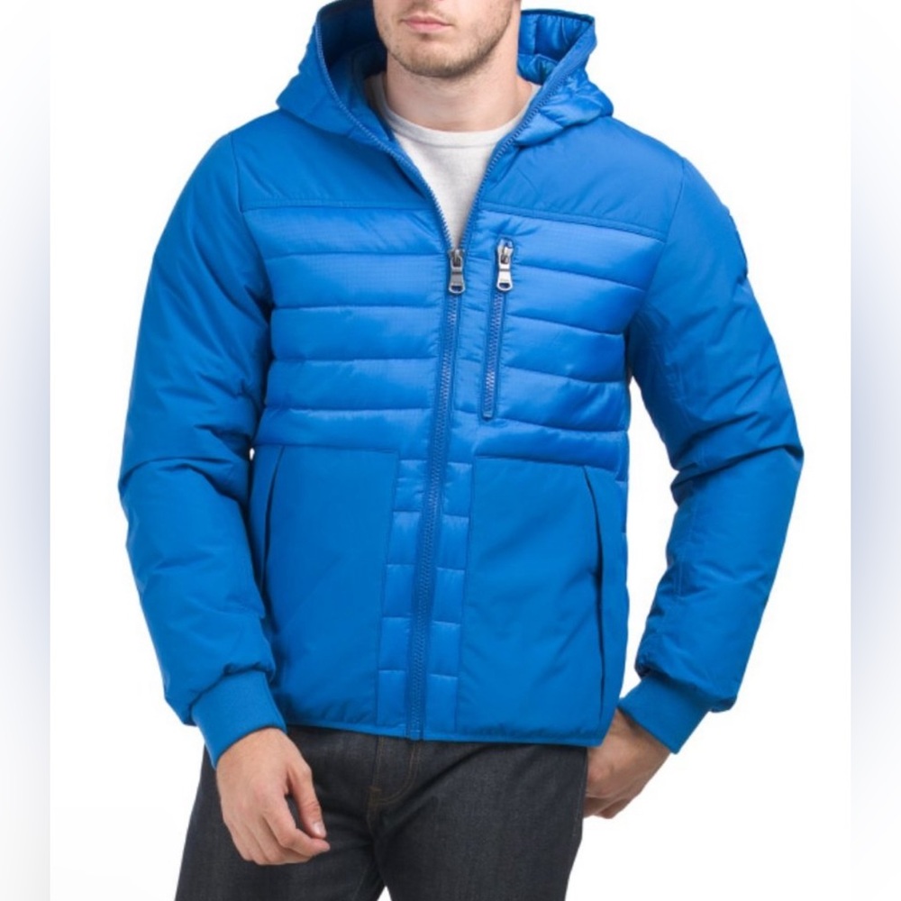 NEW PAJAR Mens Barlow Hooded Puffer‎ Jacket Atlantic Blue Medium Mixed Media